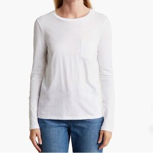 Madewell White Crewneck Pocket Long Sleeve cotton Top Size medium